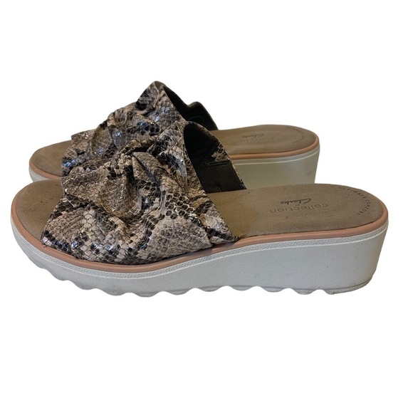 Clarks Shoes - Women’s CLARKS Jillian Leap Snakeskin Wedges Slides Sandals Shoes